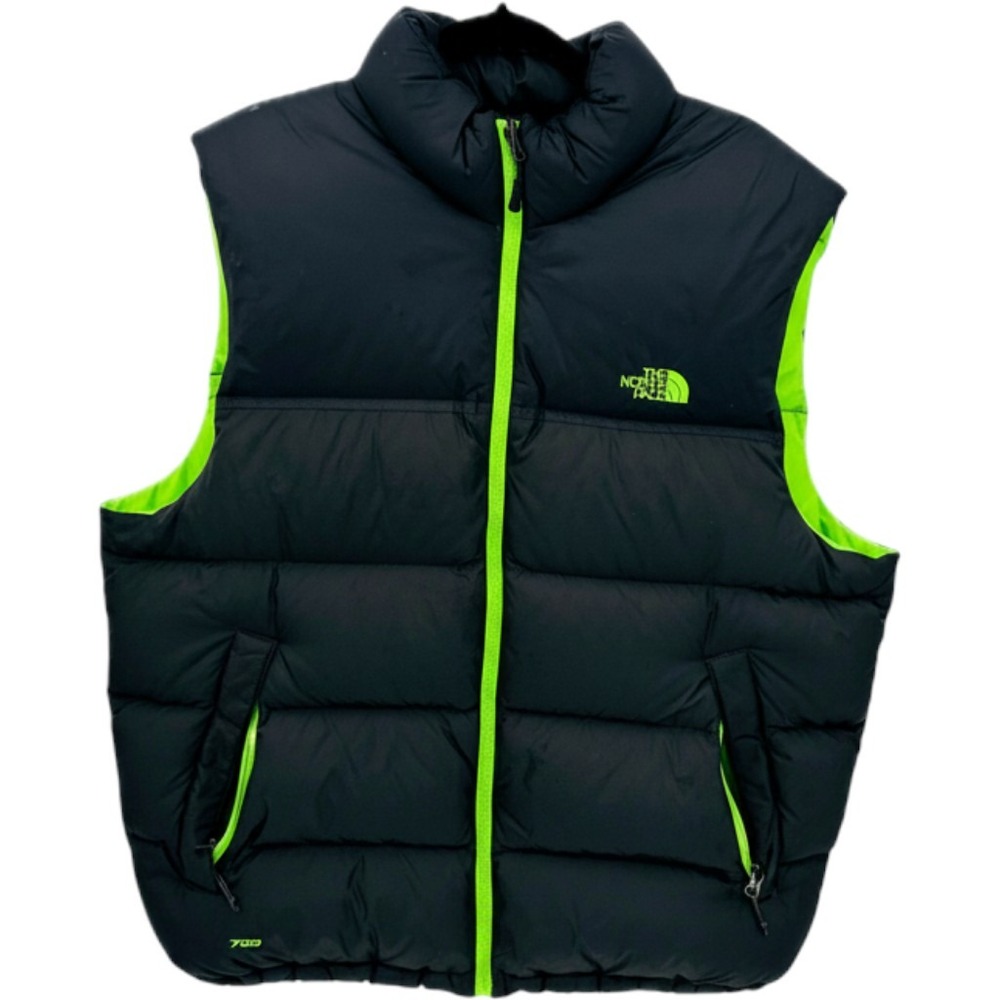 North Face Mens Puff Vest XL Black Neon Green 700 Down Puffer Jacket Vest